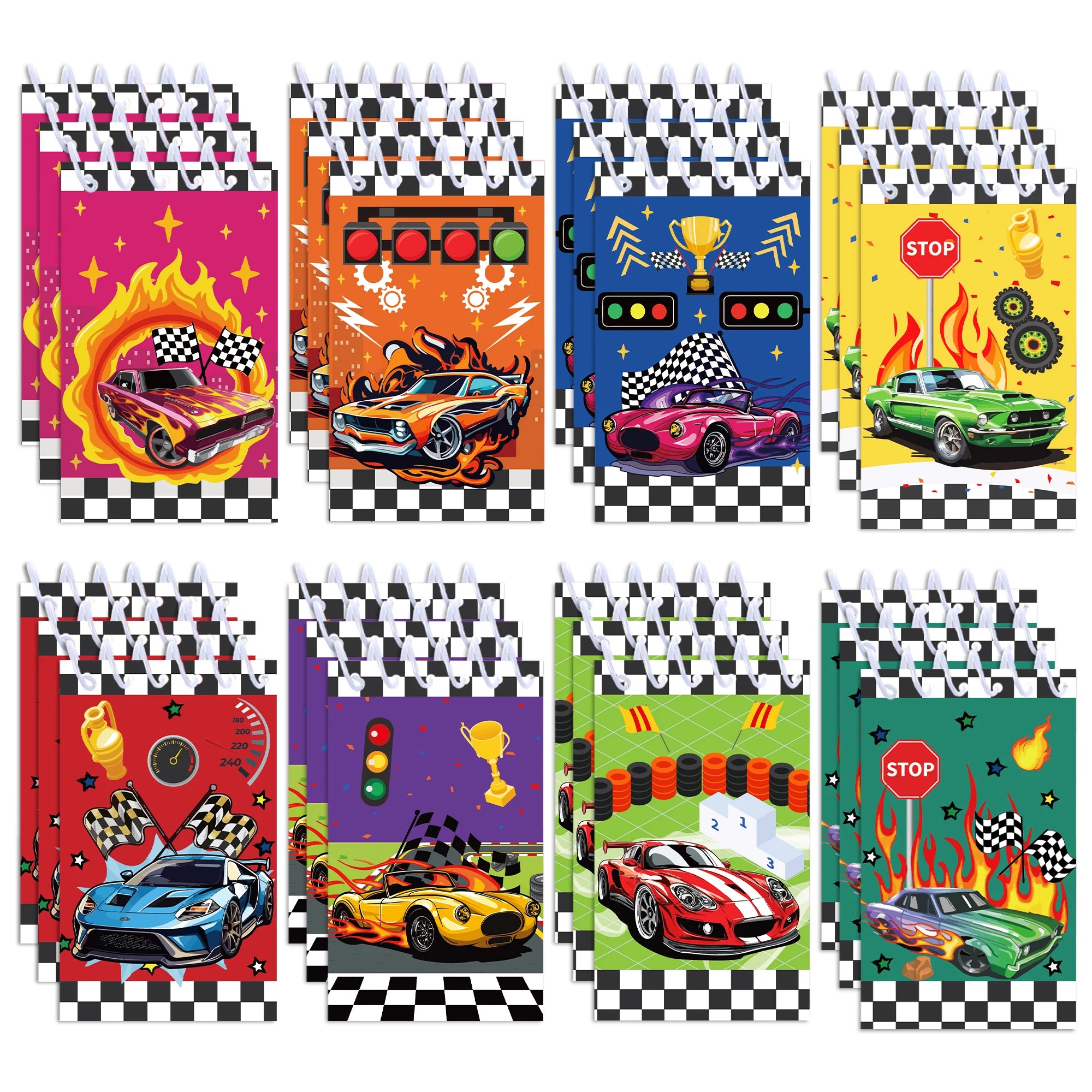 8pcs Racing Car Theme Mini Spiral Pocket Notebooks Memo Pad Coil Booklet Journal Notepads For Kids Birthday Gifts Party Supplies