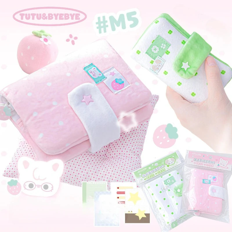 Polka Dot Plush M5 Ring Binder Aesthetic Notebook Cute Furry Scrapbook Journal Diary for Students Portable Planner Organizer