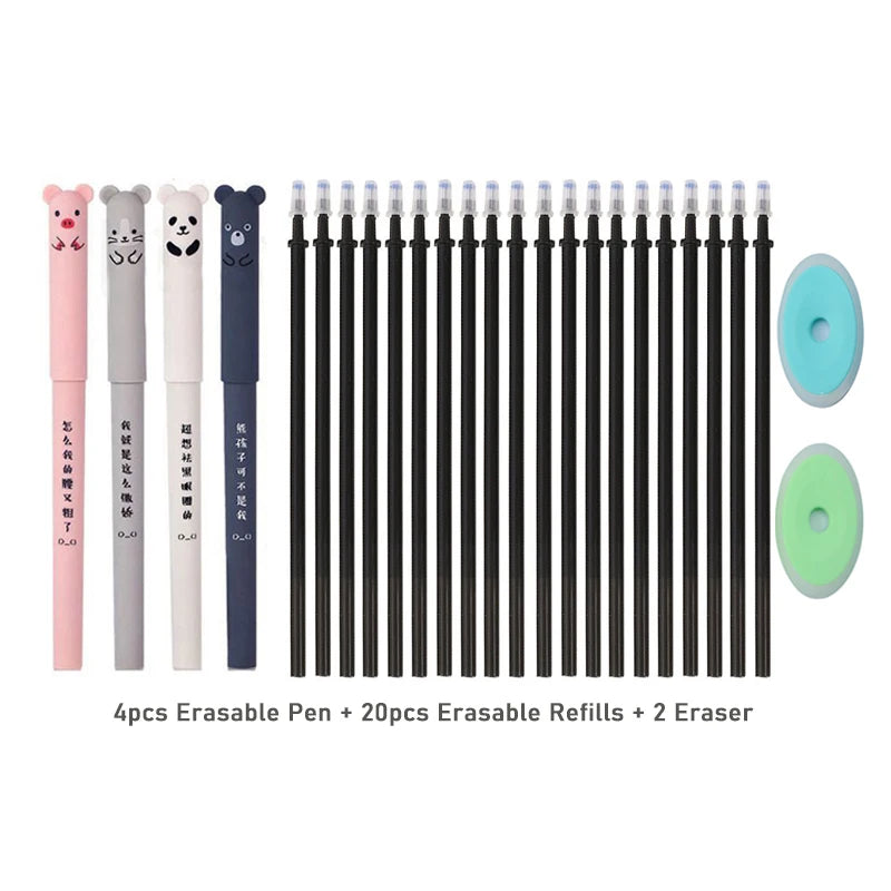 Erasable Gel Pen Set 4pcs Pen + 20pcs Refils + 2pcs Eraser
