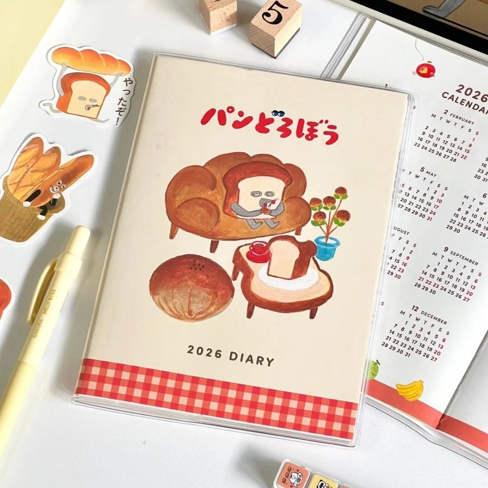 DIY Bread Thief 2026 Schedule Book Colorful Inner Page Cartoon B6 Agenda Book with Calendar Daily Planner for Student Gift